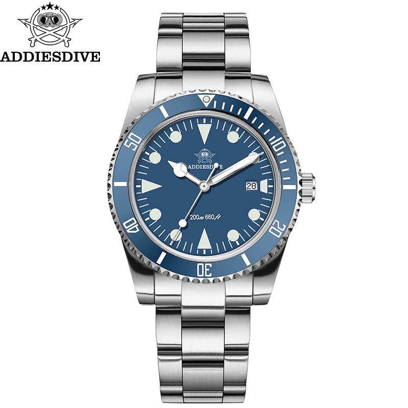 ADDIESDIVE 39mm Quartz Diver Watch — Ceramic Bezel, BGW9 Luminous, 200m (AD2068)