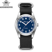 ADDIESDIVE 36mm Quartz Field Watch — Domed Glass, Nylon Strap, 100m