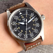 Tandorio 39mm Titanium/Steel Pilot Dive Watch — AR Sapphire, 20 BAR Automatic