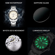 CADISEN Arctic Pearl New 38mm Diver Mens Watch Japan 8215 Automatic Mechanical Sapphire Glass Date Luminous 100M Waterproof Wrist Watch Men