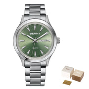 BERNY Ultra-Thin Quartz Dress Watch — Textured Dial, Calendar, Luminous