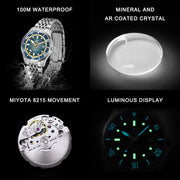 CADISEN Meridian Baltic Automatic Mechanical Watch Man Silver Business Casual Waterproof Watch Japan MIYOTA 8215 Movement Domed Glass Mens Watch