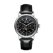Corgeut 42mm Automatic Men's Watch Date Day Month Year Rose Gold Dial Multifunction 316L Leather Strap Polished Case Day Night