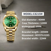 CADISEN Day Date Men Watches Luxury Automatic Watch Men AR Sapphire Glass Mechanical Wristwatch Men 10Bar MIYOTA 8285 Movt 2023 New