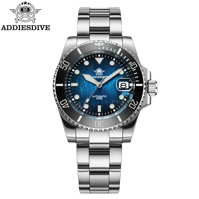 ADDIESDIVE Automatic Diver Watch — Blue Luminous, 200m, Gift Box (AD2536)