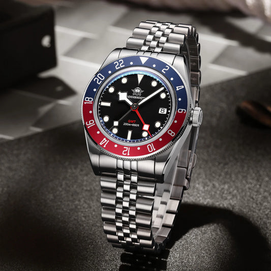 ADDIESDIVE GMT Diver Watch — Quartz 24-Hour, Bubble Glass, BGW9 Luminous, 200m