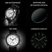 CADISEN New Men's Watches Luxury Quartz Wrist Watch For Men Sapphire AR Coated Crystal Canvas VK68 Speed Chronograph Automatic