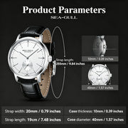 Sea-Gull Business Mechanical Watch — 50m Waterproof, Leather Strap, 40mm
