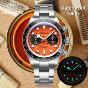 ADDIESDIVE Chronograph Watch — VK64 Meca-Quartz, Ceramic Bezel, 100m (AD2520)