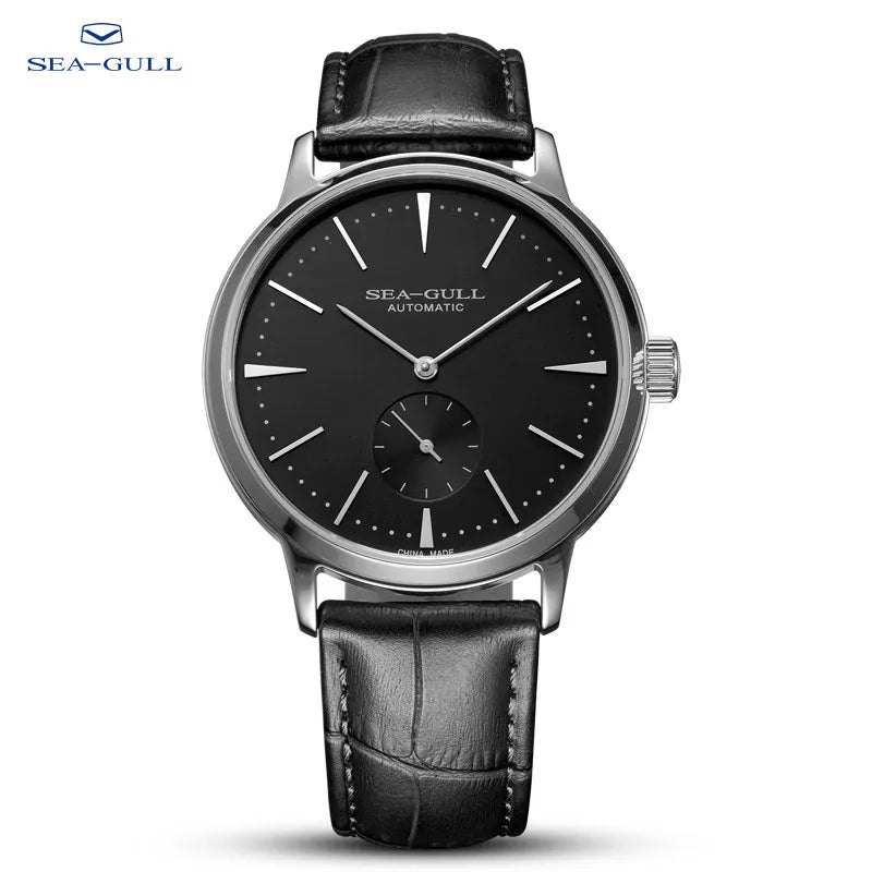Sea-Gull Business Mechanical Watch — 50m Waterproof, Leather Strap, 40mm